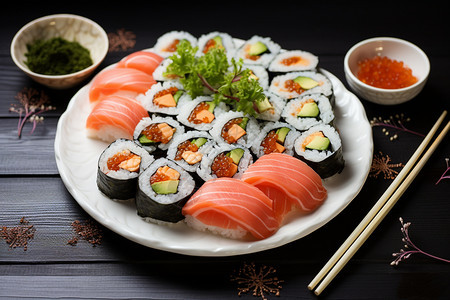 新鲜美味的寿司背景图片