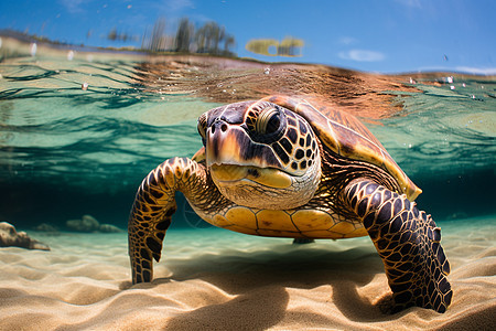 海洋中游动的海龟图片