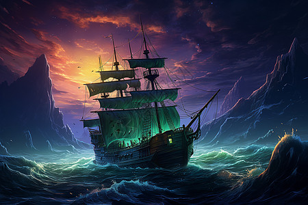 风浪中航行的船只背景图片