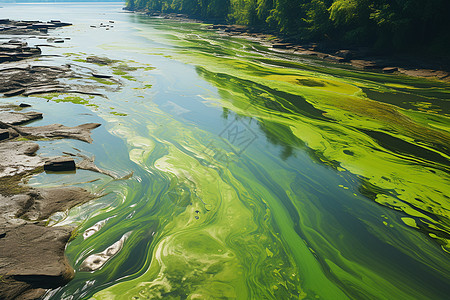 覆盖着绿藻的河流高清图片