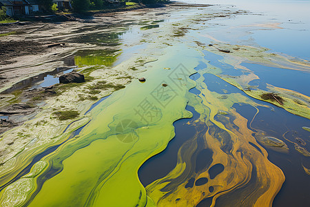 河流上的绿色藻类高清图片