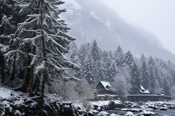 雪中的乡村景色图片