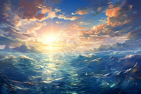 阳光明媚天空下海洋的美丽景观图片