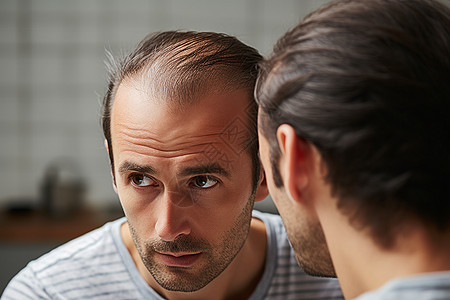 男人担忧着自己的头发图片