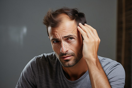 男人摸着自己稀疏的头发图片