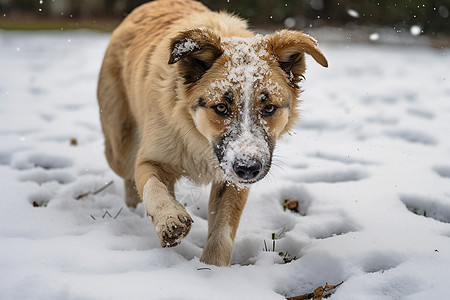 雪地中奔跑玩耍的狗狗图片