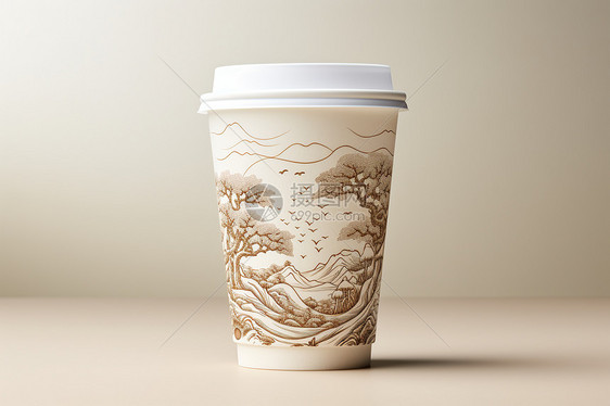 中式立体花纹的奶茶杯图片