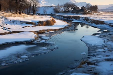 冬季乡村结冰的河面图片