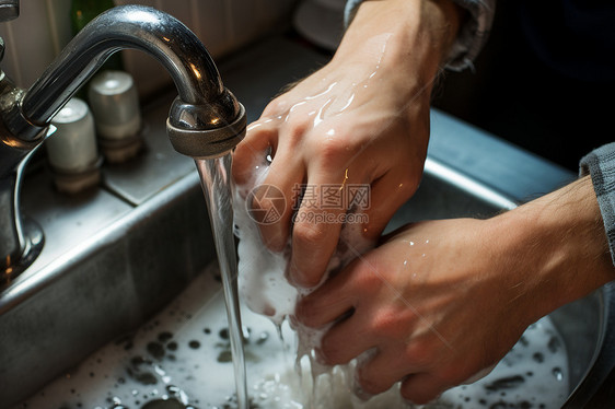 水池中清洗的碗筷图片