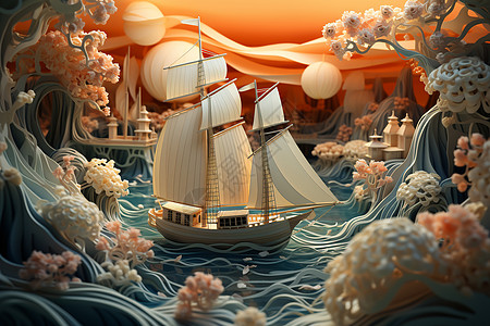 迷人的微型船在海上比赛背景图片