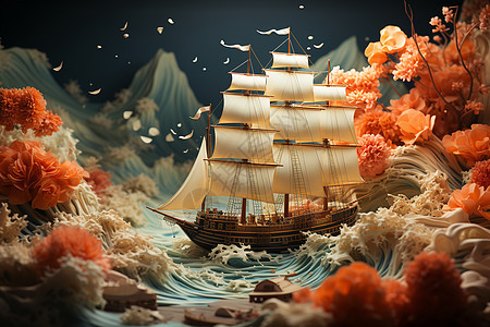 创意美感场下的帆船图片