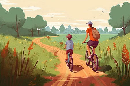 乡村风景小路骑行的自行车图片
