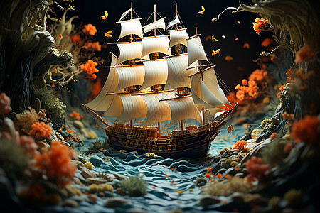奇幻之旅海洋中的帆船图片