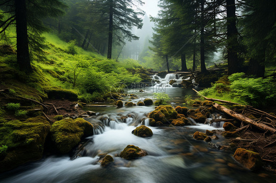 清晨雨林的美景图片