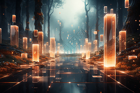 森林中的抽象梦幻方块背景图片
