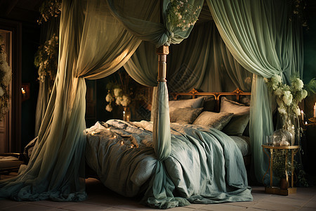 梦幻城堡中的古典床铺图片