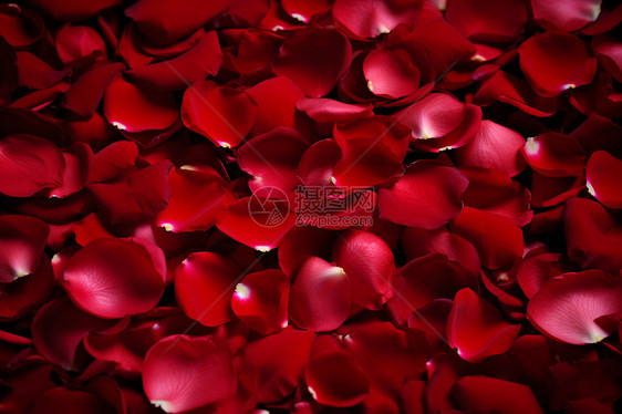 平铺的红玫瑰花瓣花海图片