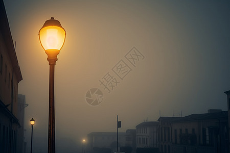 灯光照亮迷雾中的街道图片