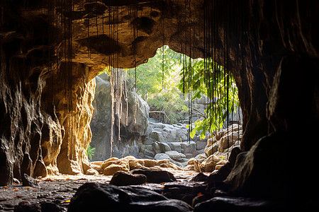夏季山谷中的岩石洞穴图片