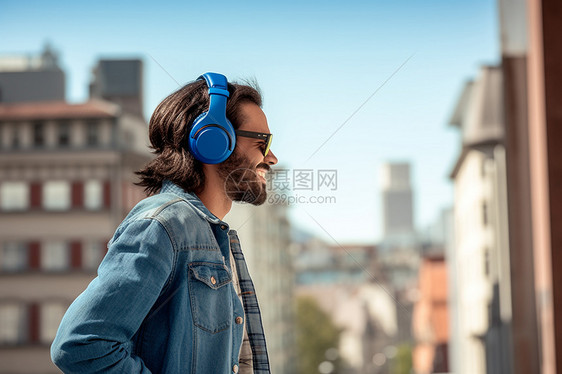 城市漫步中的音乐人图片