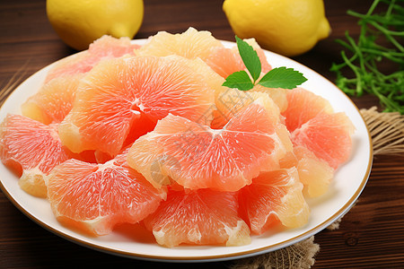 盘子中剥好的柚子背景图片
