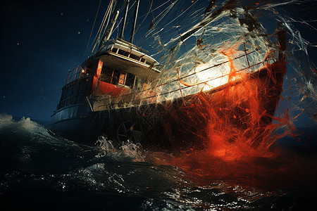 海上风暴中的渔船图片
