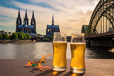 德国啤酒节的两杯啤酒背景