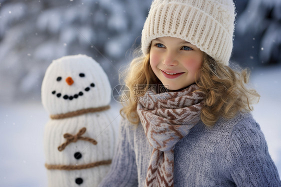 幸福雪地里的女孩图片