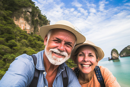 户外旅游的老年夫妻图片