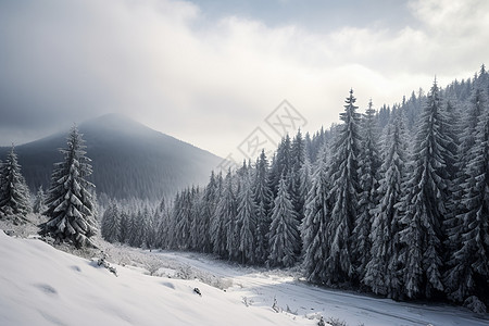 冬季白雪皑皑的森林景观图片