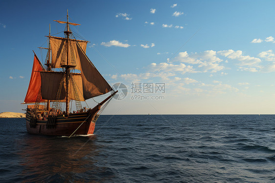 大海上探险的帆船图片