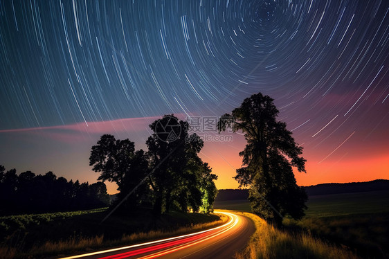星光长路的夜晚天空景观图片
