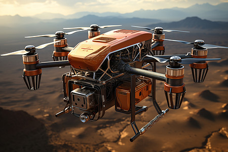 荒漠上空飞行的无人机图片