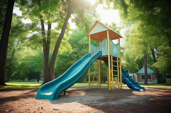 阳光下的公园儿童滑梯图片