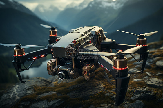 山中航行的机械无人机图片