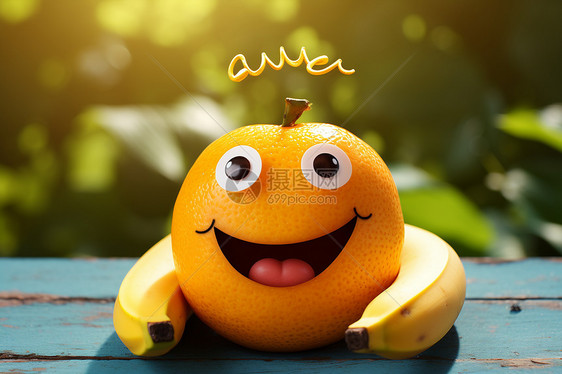 香蕉旁的橙子卡通笑脸图片