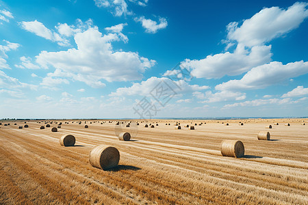 秋天丰收的稻田场景背景图片