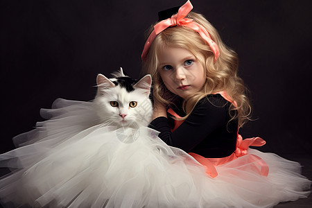 女孩裙子中的小猫图片