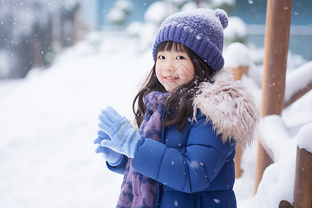 雪地里俏皮的女孩图片