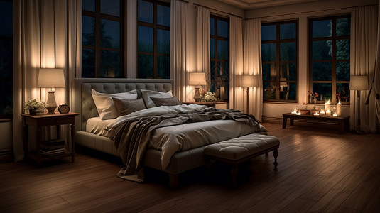 夜晚空旷的卧室背景图片