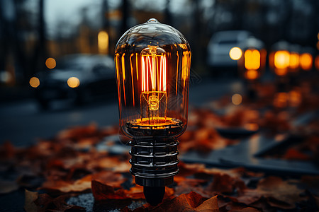 秋季街道旁发光的灯泡图片