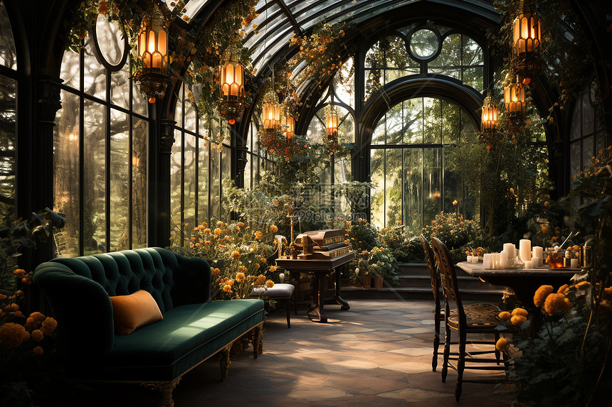 惬意的欧式花房插画图片下载正版图片600508519摄图网