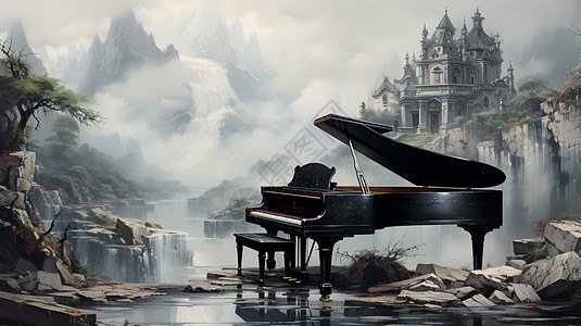欧式古典风格山间钢琴背景图片
