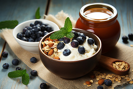 营养早餐的酸奶燕麦蓝莓图片