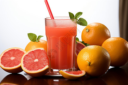 新鲜鲜榨的柚子柑橘汁背景图片
