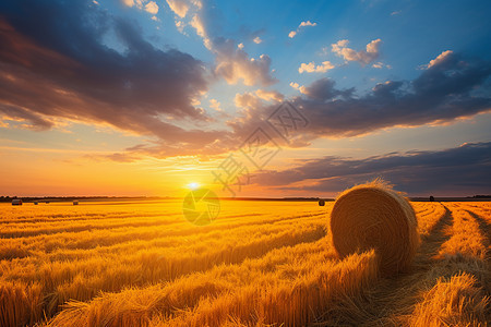 夕阳下的小麦田图片