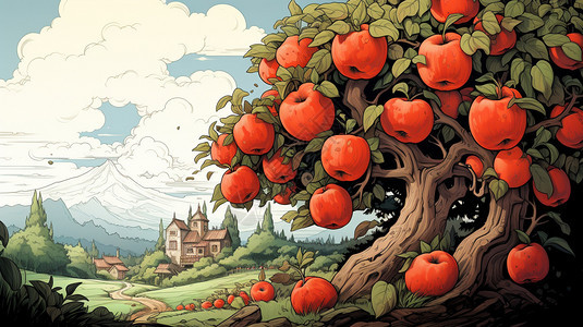 苹果庄园卡通画背景图片