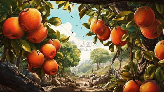丰厚果实的苹果树图片