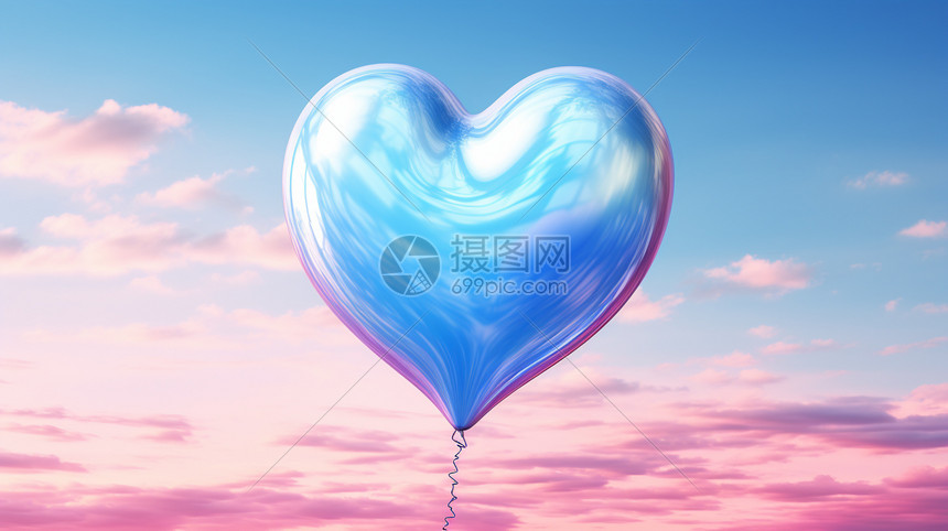 蓝色心形气球图片