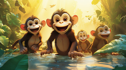 森林中的猴群背景图片